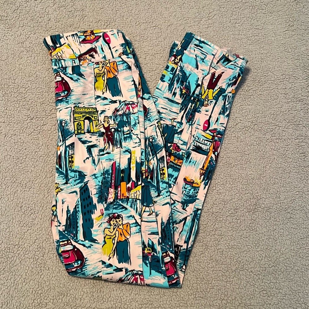Pinup Couture Vintage Travel Print Trousers in Teal, Pink, Yellow, Red